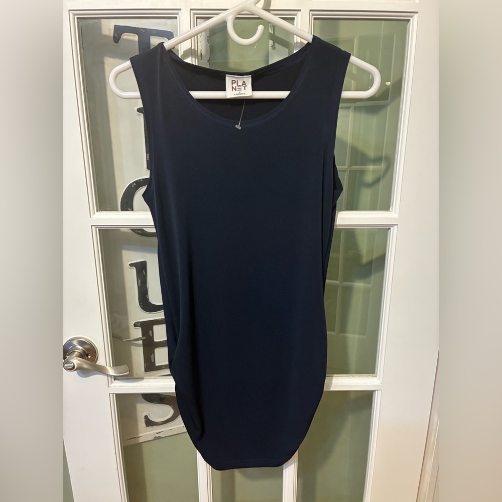 PLANET by Lauren G Sleeveless Navy 
Sleeveless top Sz OSFM gathered on the sides